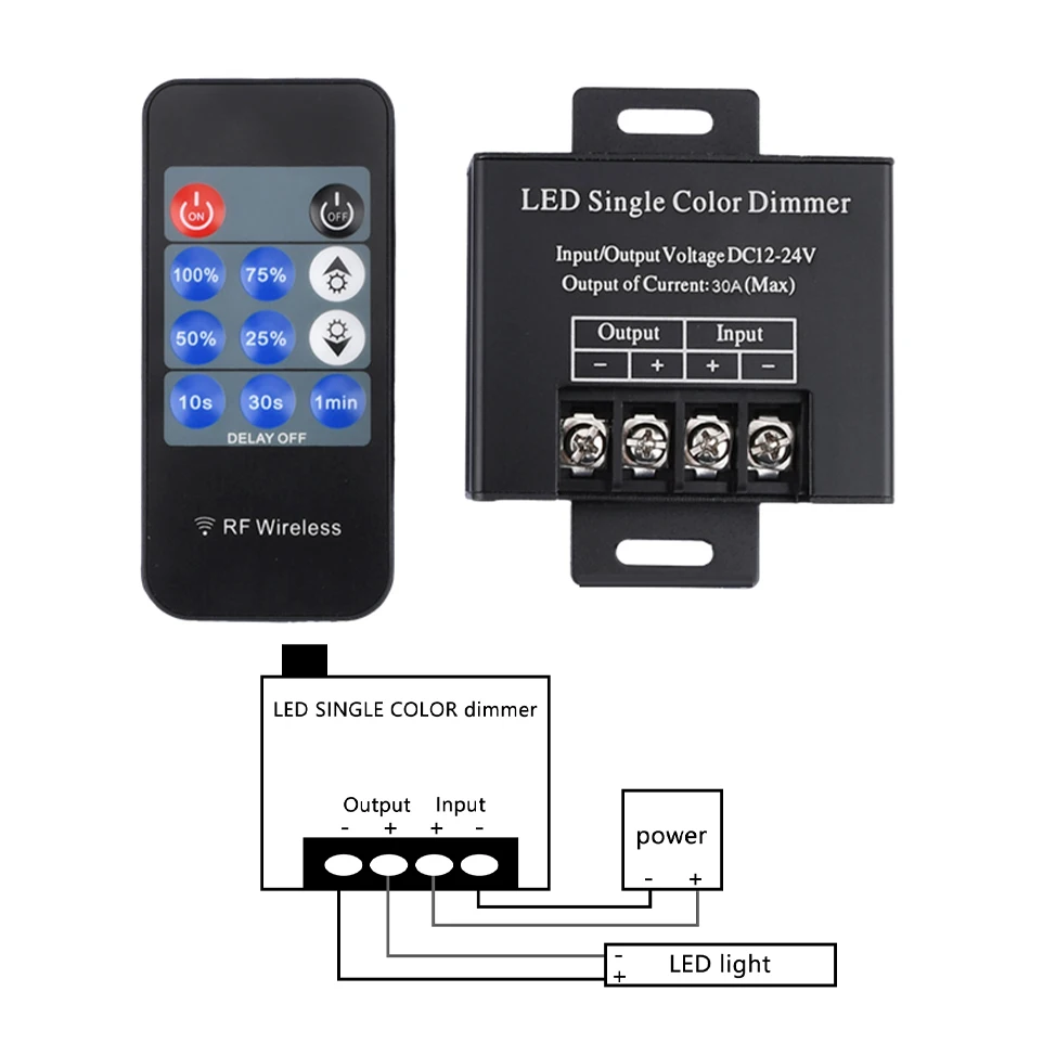 12V RF Wireless Remote Control Switch Controller LED Dimmer Mini In-line LED Light Controller