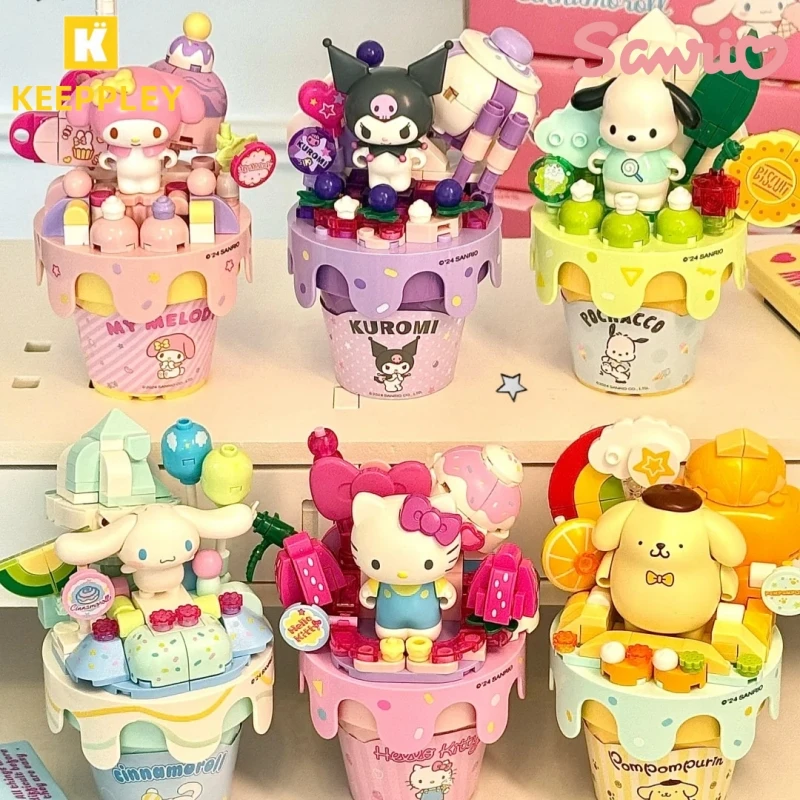 

New Keeppley Sanrio Building Blocks Hello Kitty Kuromi Pochacco Cinnamoroll Ice Cream Cone Splicing Model Toy Ornaments Gift