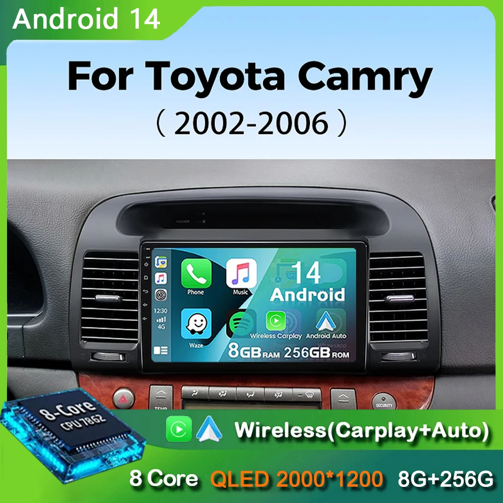 

Android 14 Car Radio Auto For Toyota Camry 5 XV 30 2001-2006 Multimedia Player Navigation Stereos Carplay gps 2din QLED DSP 4G