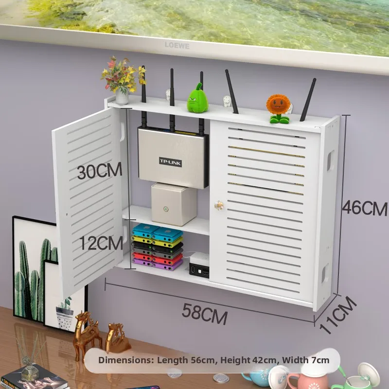 Living Room Decorative Wall Mounted Double Layer Multimedia Concealment Box Router Storage Rack Cable Organizer WiFi Outlet