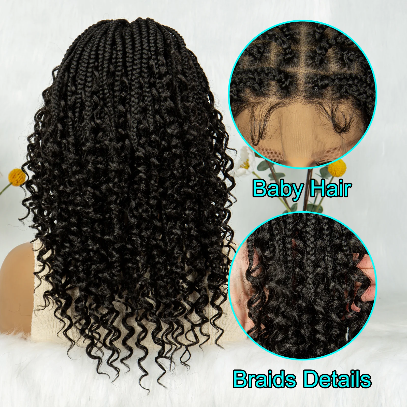 Kima-Perruque synthétique courte tressée style bohémien, cheveux bouclés avec Baby Hair pour femmes noires