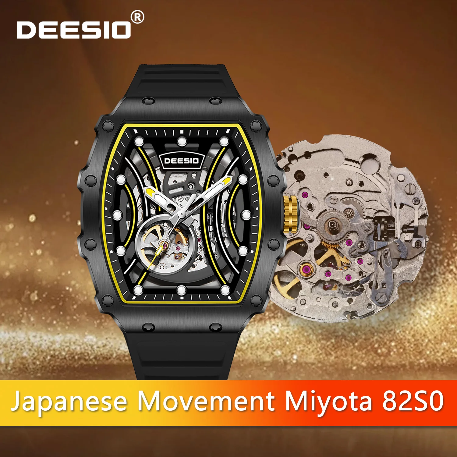 

Deesio мужские автоматические механические часы с японским механизмом Miyota 82S0 светящиеся водостойкие наручные часы из нержавеющей стали подарок