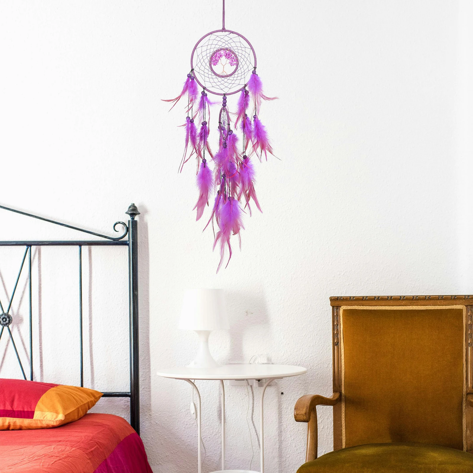 

Creative Handmade Dream Catcher Wall Hanging Decor For Bedroom Home Garden Iron Wood Crystal Plume Ornament Easy Install