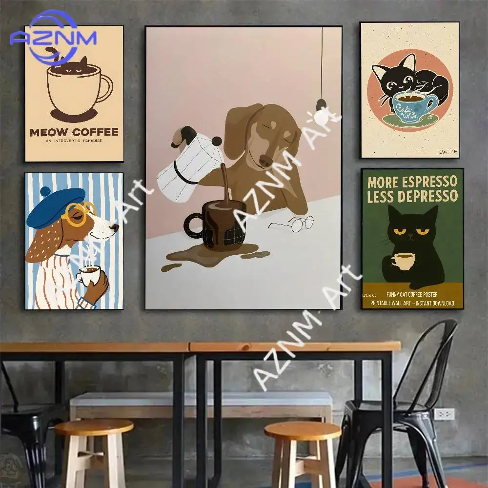 Creative Cat Dog Coffee Display Poster Gift with prints Home bedroom living room decoration promotion and display