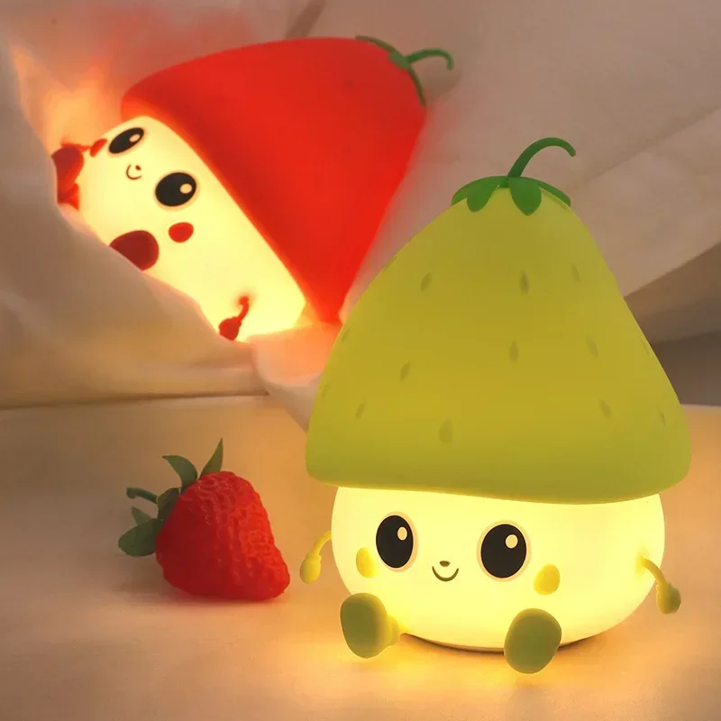 

USB Strawberry Silicone Charging Dimming Timer Sleep Light Intelligent Voice Controlled Rainbow Night Light