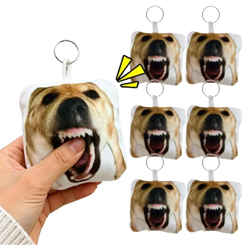 Novelty Squeaky Dog Face Plush Keychain Squeeze To Make Sound Funny Pet Image Bag Hanging Ornament Stress Relief  Llavero 키홀더