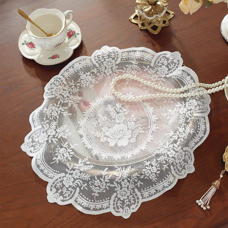 Placemats Lace Table Mat Fabric Washable Individual Round Dining Table Placement Decor Place Settings Placed Table Cup Coaster