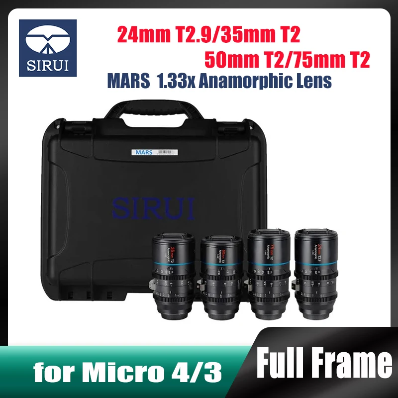 

SIRUI MARS 24mm T2.9/35mm T2/50mm T2/75mm T2 1.33x Anamorphic Lens Set for Micro 4/3 m43 Mount Cameras