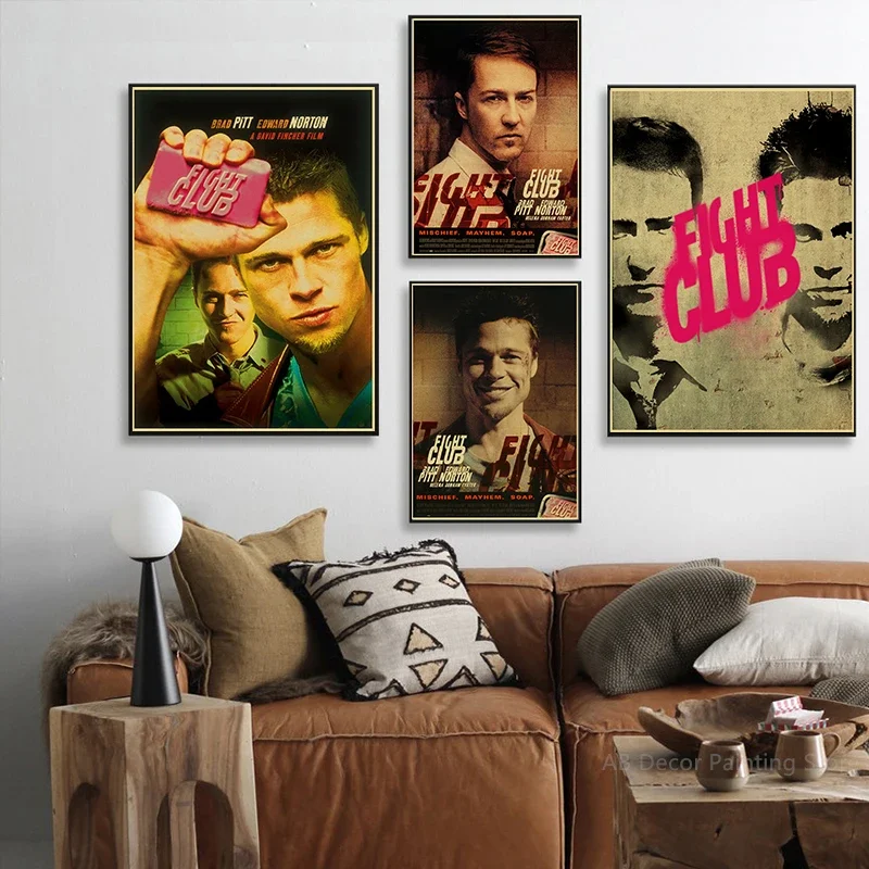 Retro Movie Posters Film Fight Club Kraft Paper Prints Rules Poster Vintage Home Room Cafe Bar Art Wall Decor Aesthetic Painting