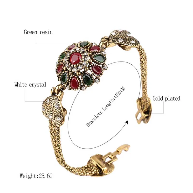 Wbmqda Vintage Crystal Flower Bracelet For Women Colored Gemstone Setting Hollow Out Gold Plated Design Bridal Wedding Jewelry