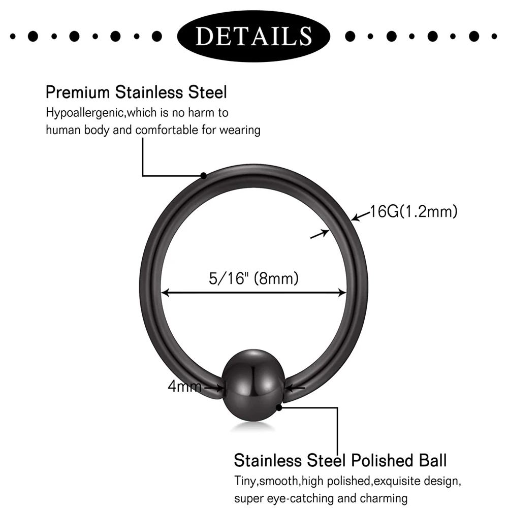 WKOUD Septum Rings Hoop Nose Ring Horseshoe Stainless Steel Cartilage Earrings Hoop Helix Tragus Septum Piercing Jewerly Black