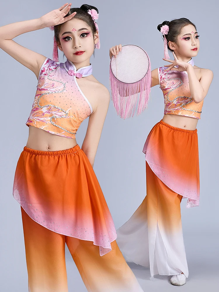 

Детский классический танцевальный костюм для выступлений, новинка 2025 года, для сольных выступлений, наряд для тренировок, праздничный костюм Тан на Весенний фестиваль