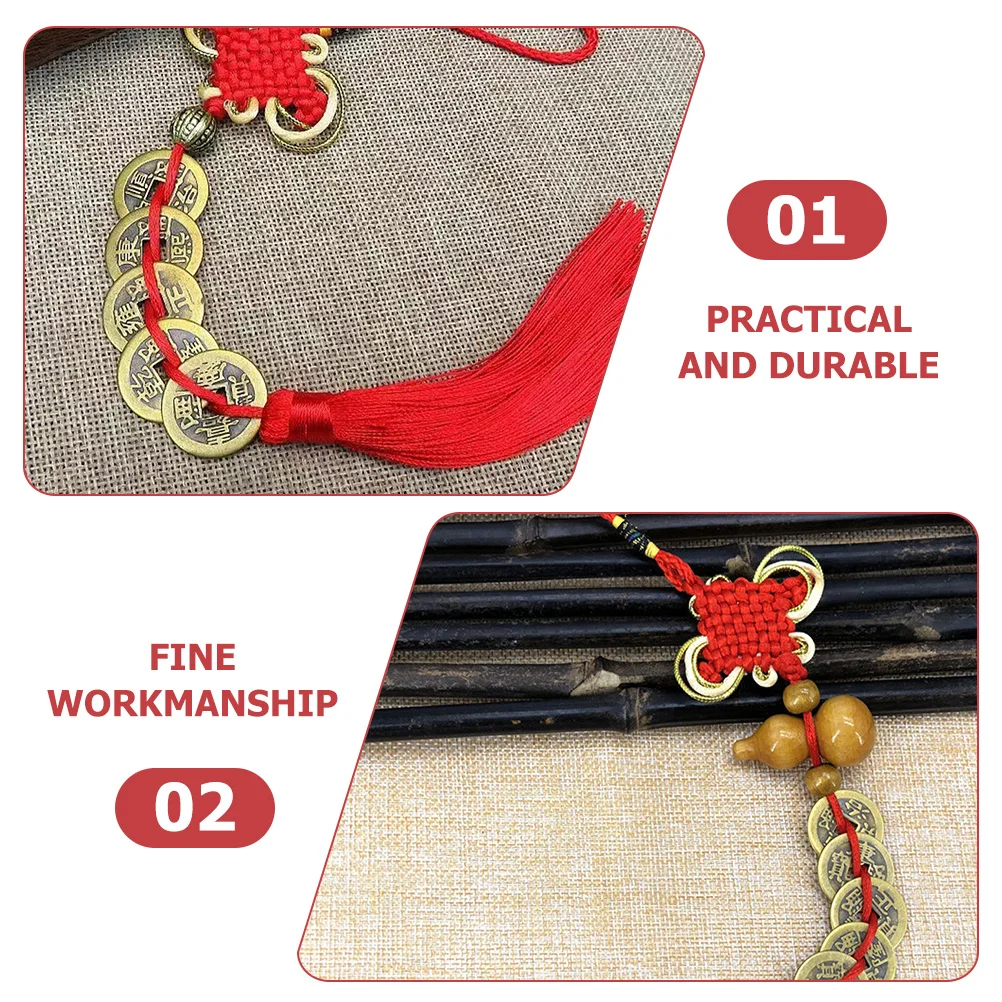 

2pcs Copper Coin Gourd Ornament Chinese Style Pendant Fengshui New Year Decoration Hanging For Front Door Wall Home Office
