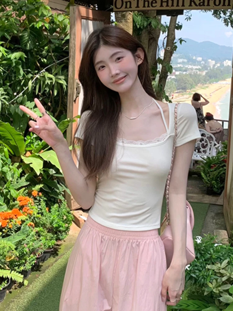 Chemisier Slim à Manches Courtes pour Femme, Vêtement Basique, Décontracté, Y2k, Élégant, Chic, Nouvelle Collection 2024