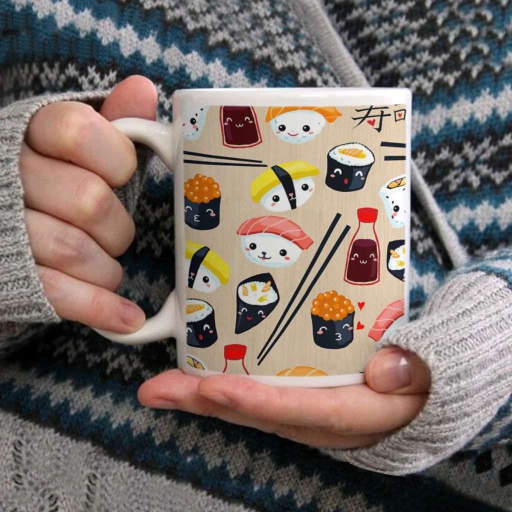 

Kawaii SushiCoffee Mug Tea Cup 11oz Coffee Cup Funny Birthday Ceramic Mug Personalized Cup