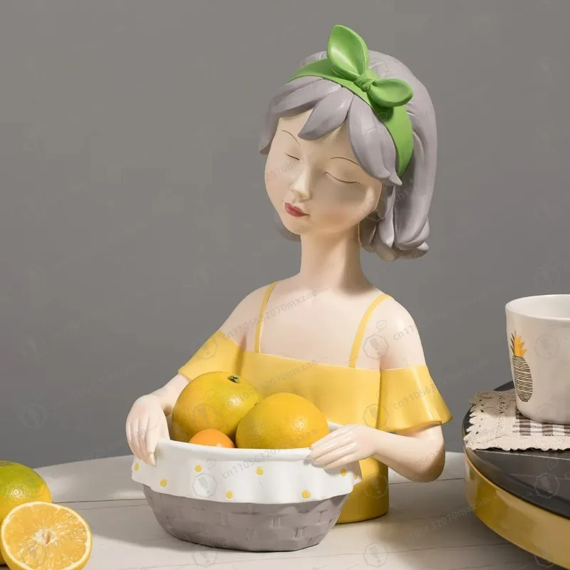 

Resin Girl Statue Decorative Storage Basket - Modern Art Style for Kitchen Food, Fruits & Candy Organizing