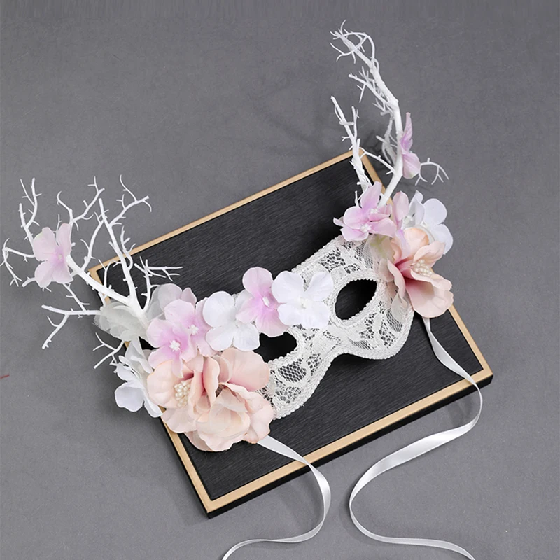 Mask Eye Mask Women's Exaggerated Shape Handmade Flower White Plastic Material Suitable for Dance Catwalk Show Performance Props