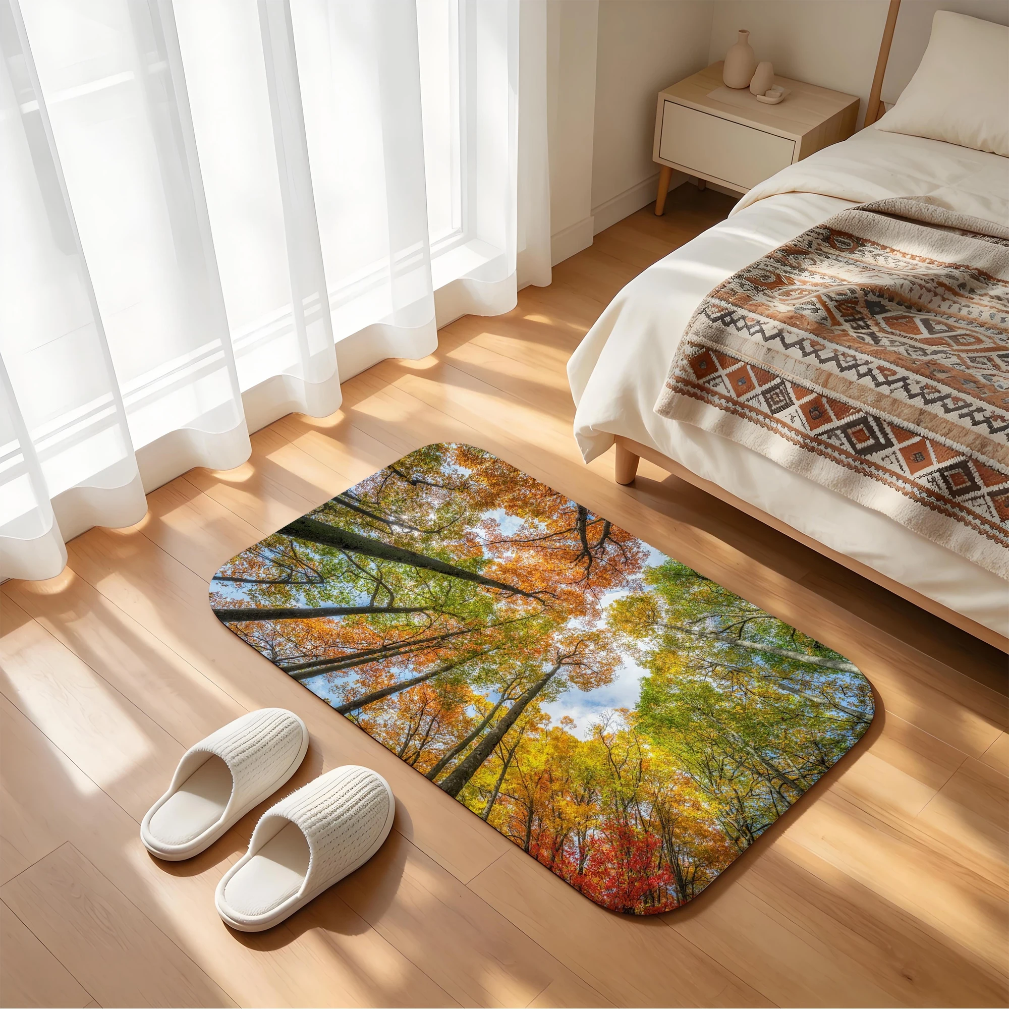 Autumn Forest Bath Mat Tree Canopy Non-Slip Water Absorbent Bathroom Rug Soft Floor Carpet for Bathtub Shower