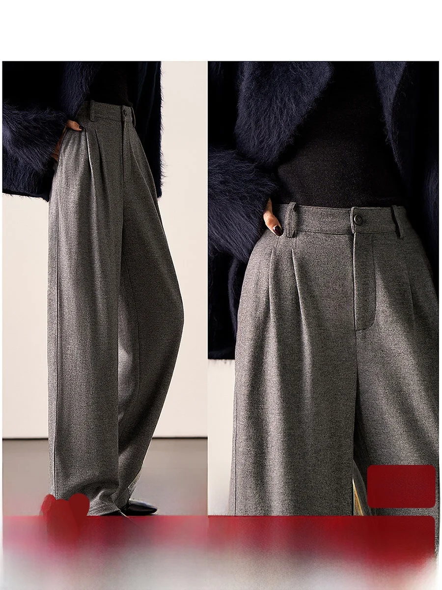 

Xhange Autumn Winter Double Pleat Straight Leg Wool Knitted Casual Pants Comfortable Warm Versatile New Lazy Sle Women's Jeans