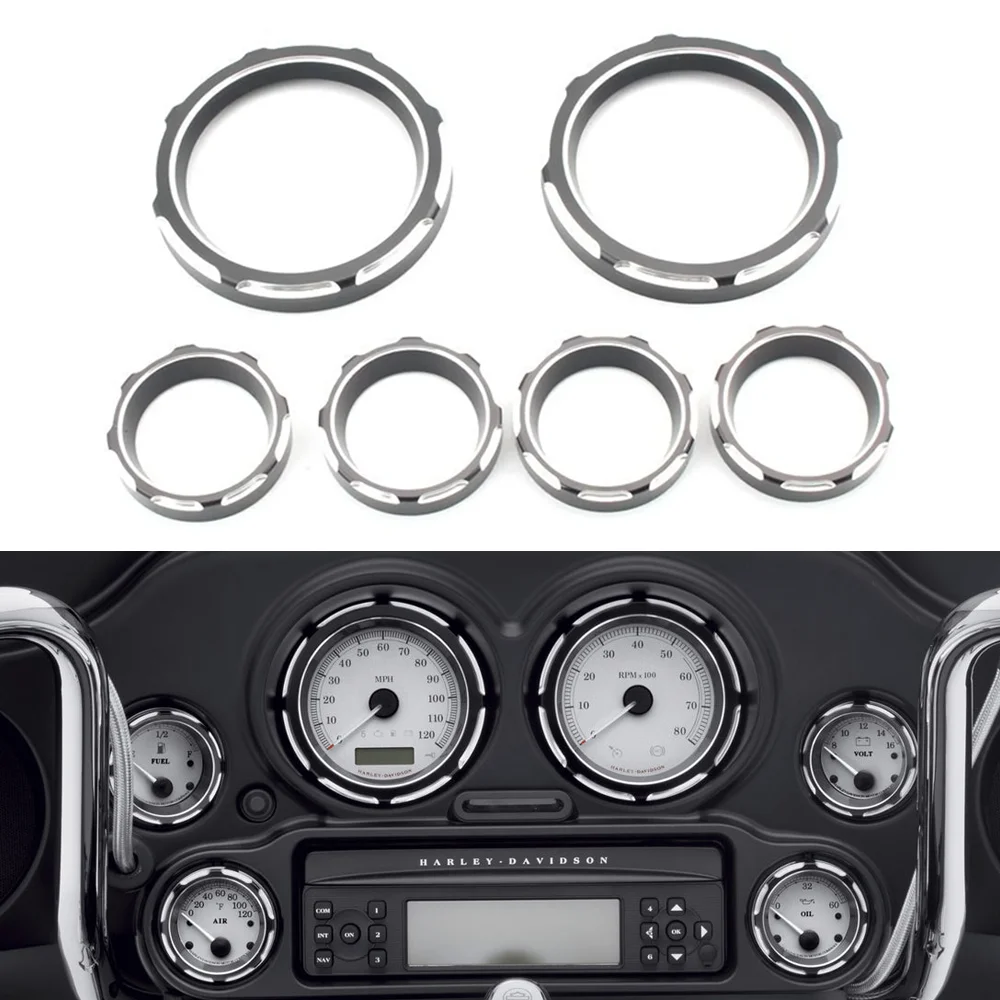 

6pcs Instrument Cover Board 4" Speedometer 2" Motorcycle Gauge Burst Bezel Kit For Harley Touring Street Electra Glide 1996-2013