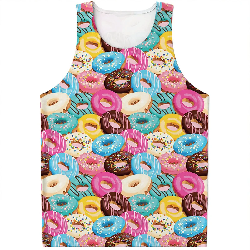 Colorful Donut Pattern Tank Top Men Clothes 3D Printed Food Sleeveless T Shirts Cool Summer Streetwear Quick Dry Tees Tops