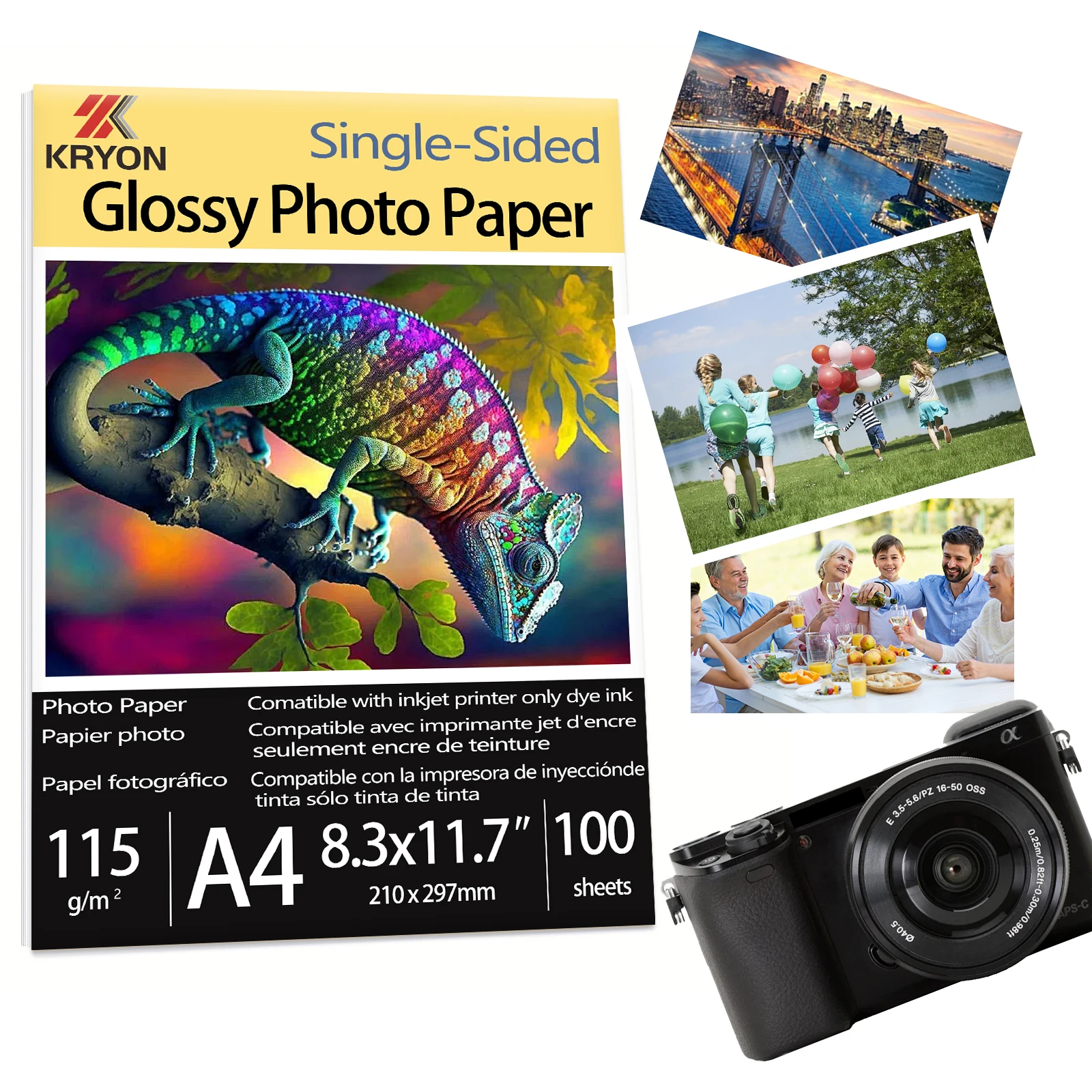 115gsm A4 100 Sheets Single Side Glossy Photo Print Inkjet 8.3X11.7 Inch DIY Party Favors Brochure Flyer Picture Photos Printer
