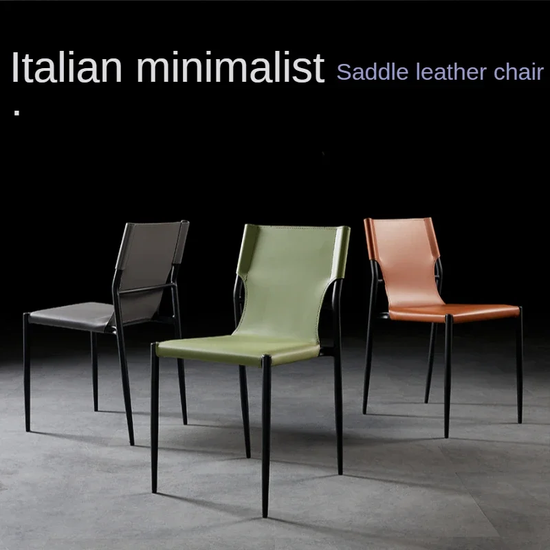 Chaise de Salle à Manger en Cuir, Tabouret à Dossier Moderne, Selle Nordique Minimaliste Italienne, Mobilier observateur de Luxe pour Restaurant et Hôtel