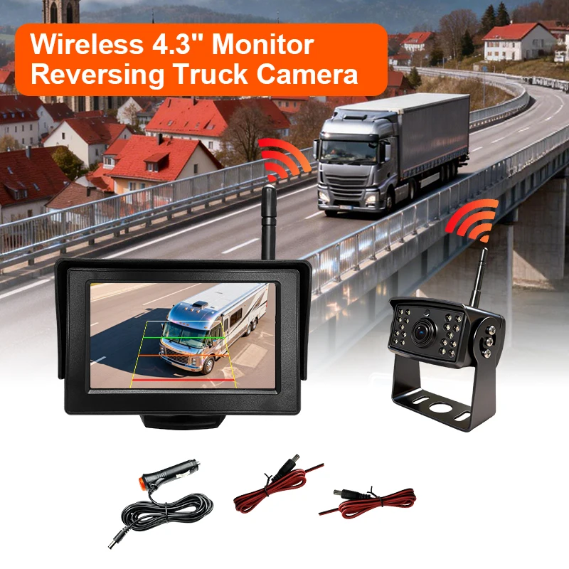 4.3 Inch Wireless Camera Monitor System LCD Screen Night Vision Rear View Reverse Wireless Backup Camera System for Car Truck RV