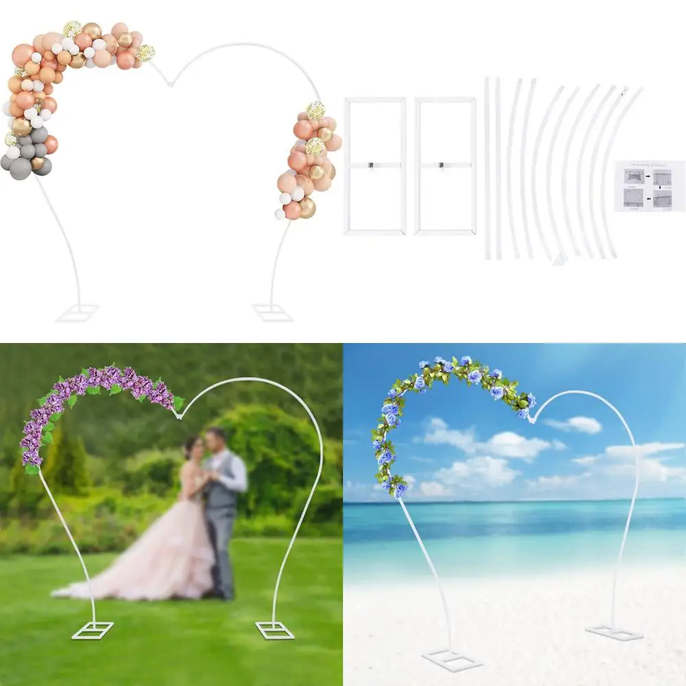 

Белая металлическая свадебная арка в форме сердца длиной 7,7 фута с цветочными и воздушными шарами для предложений и церемоний