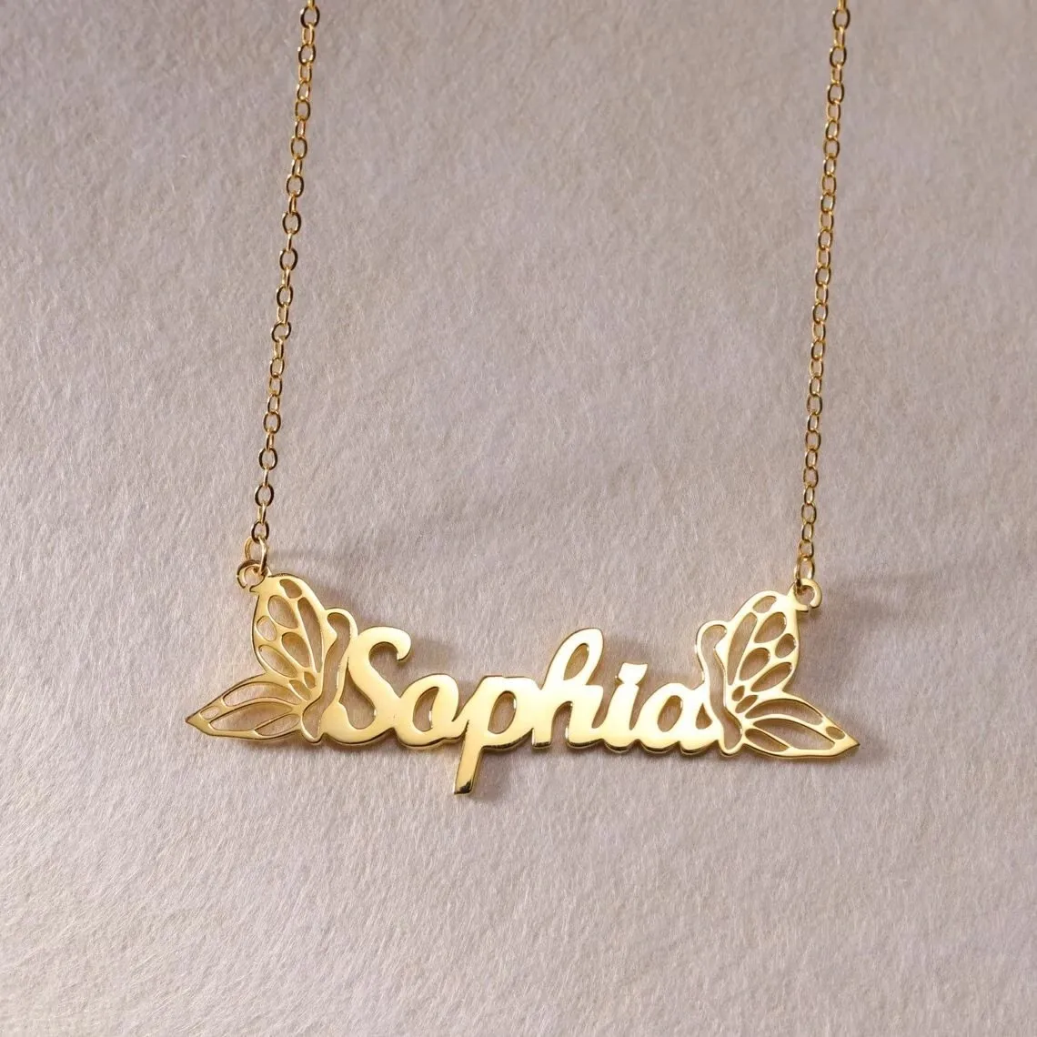 Custom Butterfly Name Necklace Women Girl Children Jewelry Stainless Steel Personalized Gold Color Nameplate Pendant Necklace