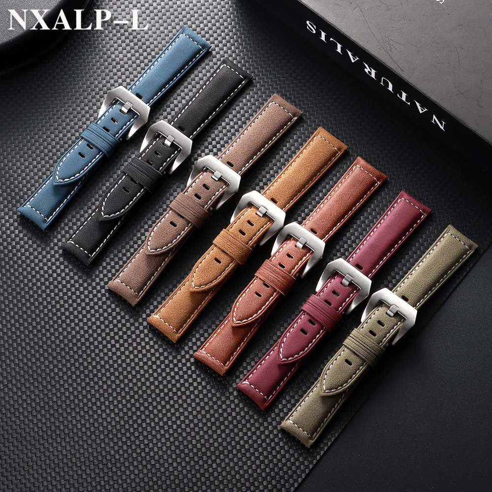عالية الجودة الجلود حزام الساعات 18 مللي متر 20 مللي متر 22 مللي متر 24 مللي متر سوار أسود أزرق براون خمر ماتي حزام ساعة اليد للنساء الرجال المعصم الفرقة