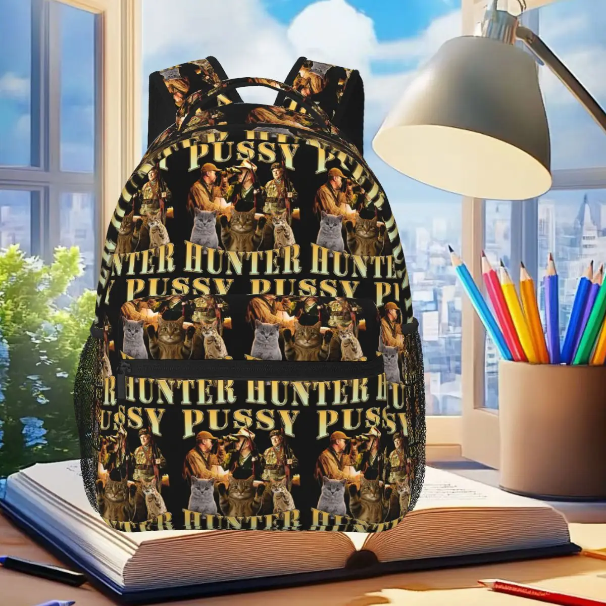 Pussy Hunter Funny Meme Cat Meme Backpack Student Boys Girls BookBag Kids School Bag Laptop Shoulder Bags for Men Women