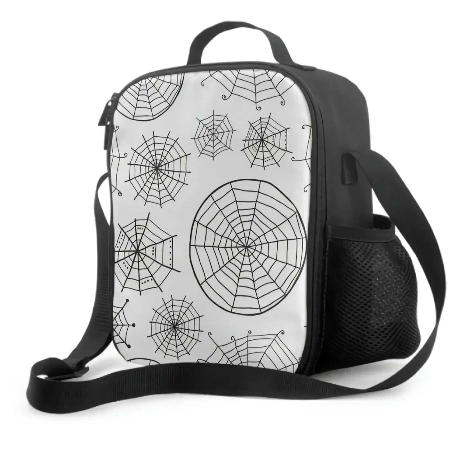 Halloween Spiderweb Lunch Box Women  Bag with Water Bottle Holder Kids Cooler  Insulated box for Boys and Girls