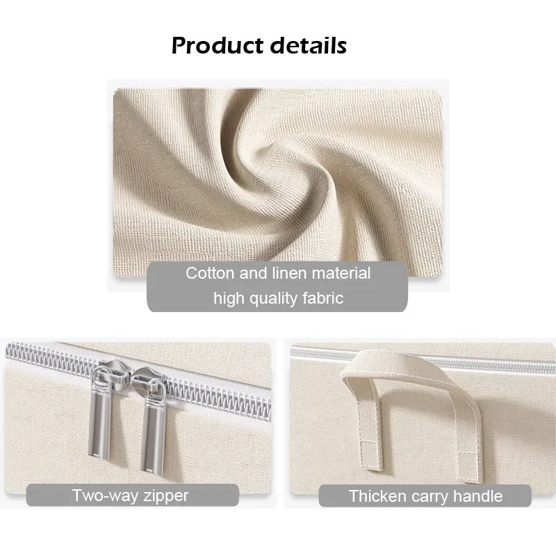 Large capacity zipper storage box, cotton and linen storage bag storage box wardrobe,dustproof reinforcement wear-resistant wash