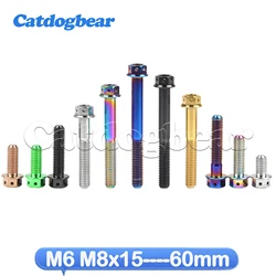 Catdogbear Titanium Bolts M6/M8x15 20 25 30 35 40 45 50 55 60mm Hexagon Flange Head Fastener for Motorcycle Disc Brake Screw