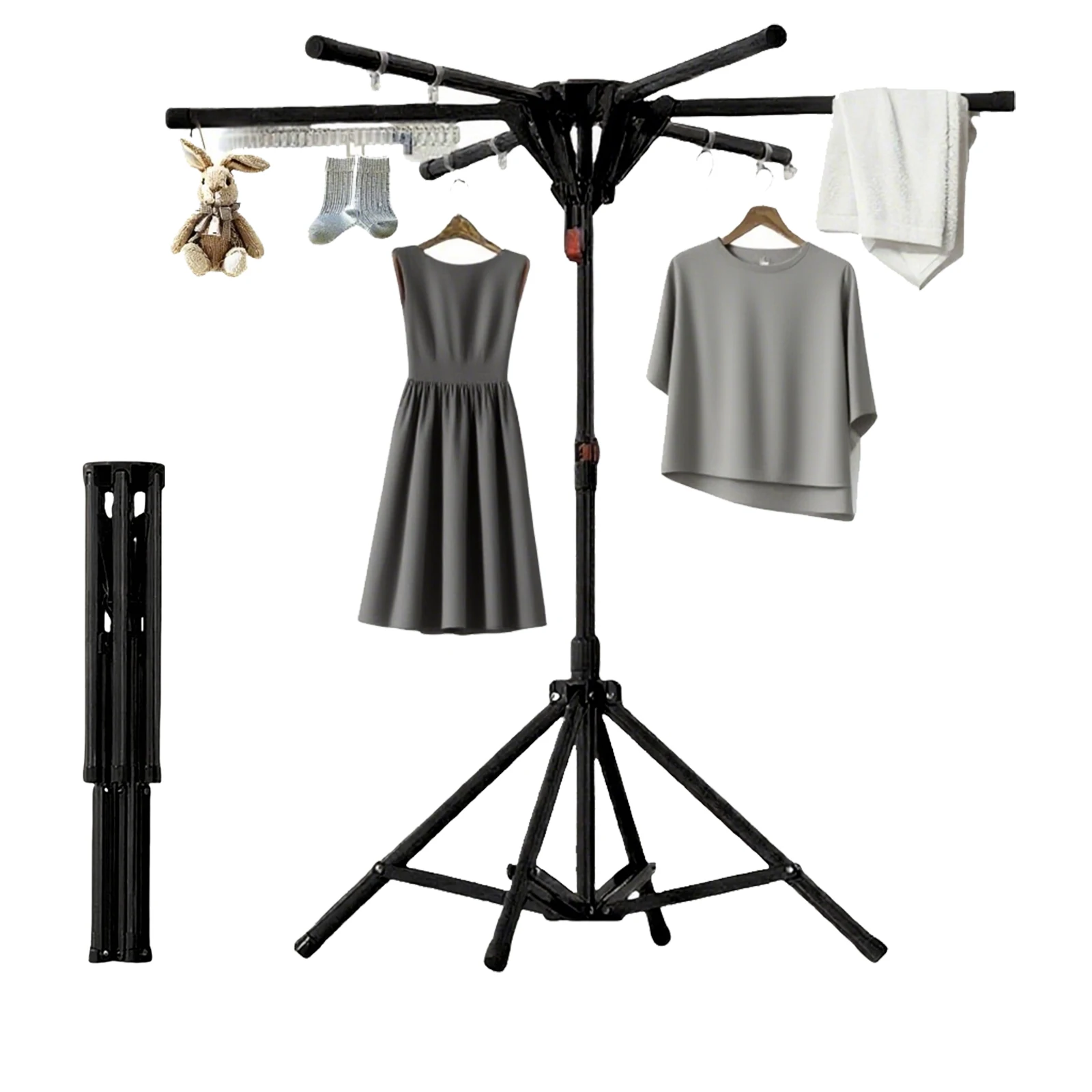 Séchoir à linge pliable de type pieuvre sur pied pour balcon, séchoir à linge portable rotatif noir