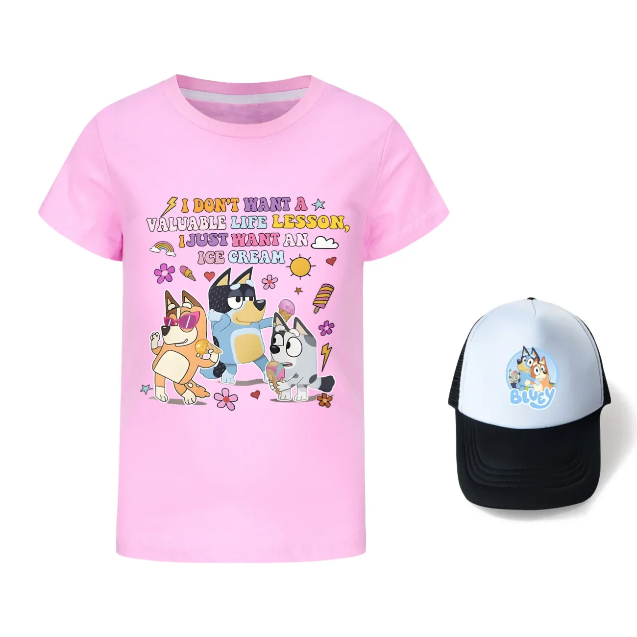 DOGCarton-T-shirt à manches courtes pour enfant, unisexe, avec motif de dessin animé 3D, kawaii, pour garçon et fille, avec chapeau de soleil, 2749