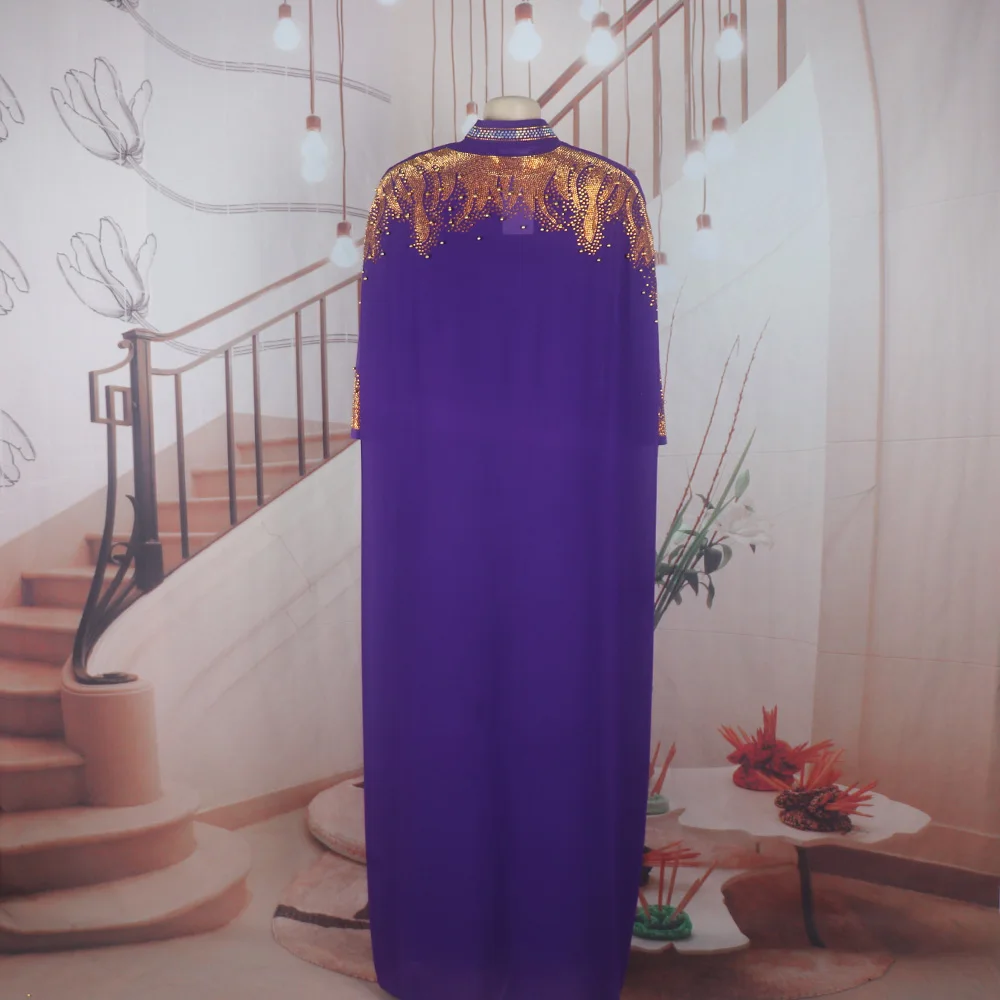 Neu eingetroffen: Afrikanisches zweiteiliges Kleid für Damen, elegantes Luxuskleid mit Strass für die Kirche – Detail 3