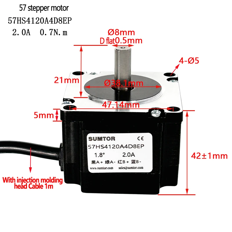 4-Wire NEMA23 Stepper Motor 0.7N.m Length 41mm Current 2A Single Shaft Step angle 1.8° Shaft diameter 6.35mm/8mm Stepping Motor
