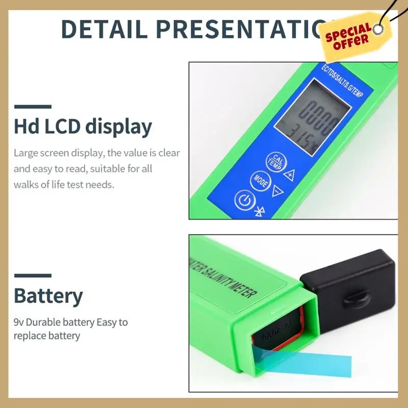 

Classy-5In1 Water Quality Tester Digital Salinity Meter EC TDS S.G TEMP SALT Monitor For Driking Water Pool Aquarium Hydroponic