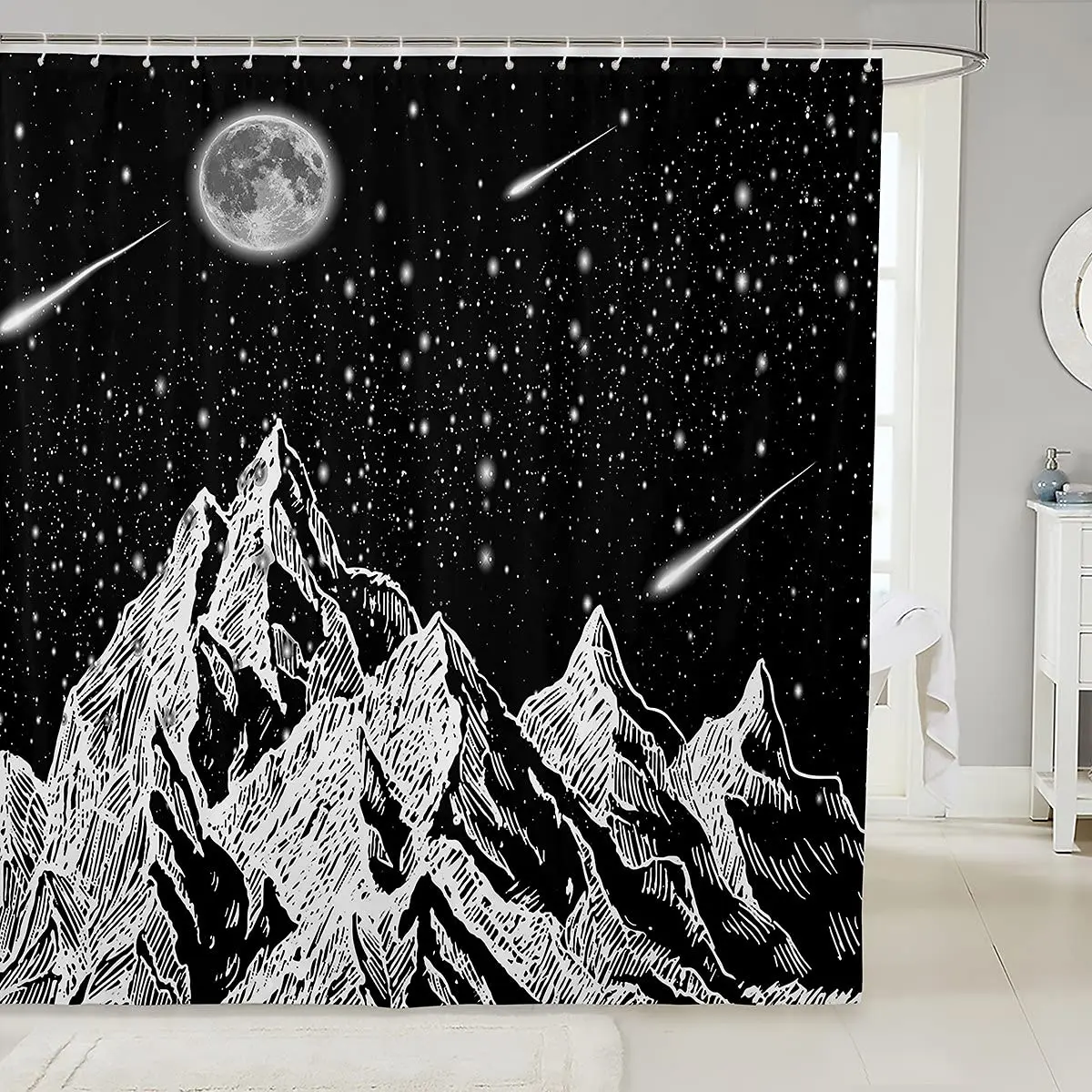 Black Space Sky Background with Solar Eclipse Shower Curtains Waterproof Bath Curtain Polyester Bathroom Curtains Set with Hooks