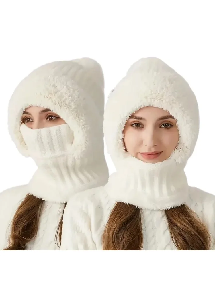 AliExpress NONE Hot selling all-in-one winter warm outdoor hiking plush knitted hat, outdoor cycling, face, neck cover warm hat