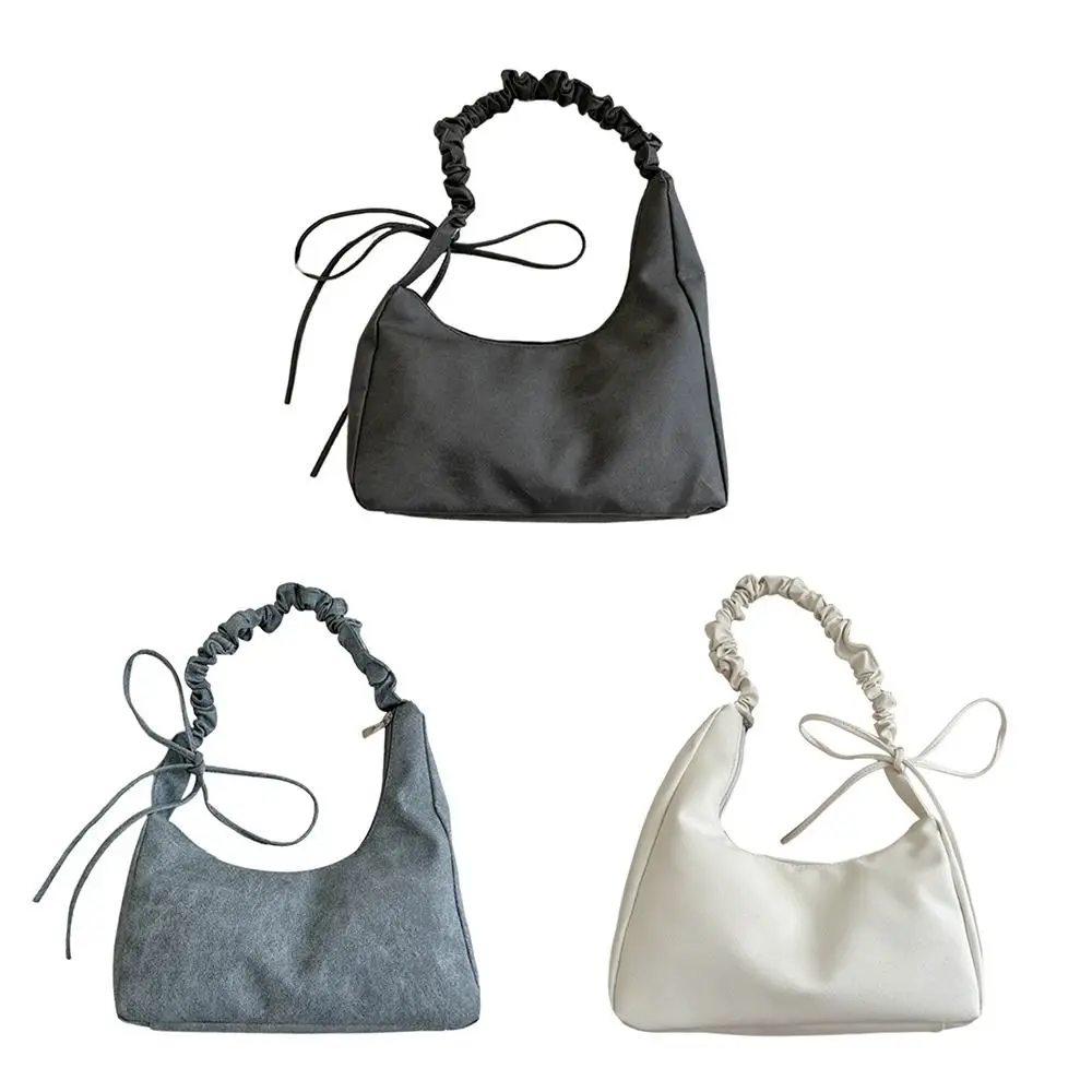 

Pleated Design Single Shoulder Bag Large Capacity Soft Texture Armpit Bag Polyester Material Retro Style Crossbody Bag