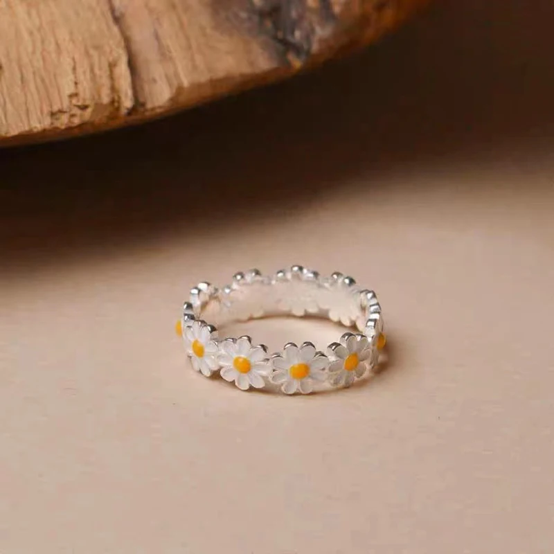 Women's 925 Silver Daisy Ring, Classic Wedding Band