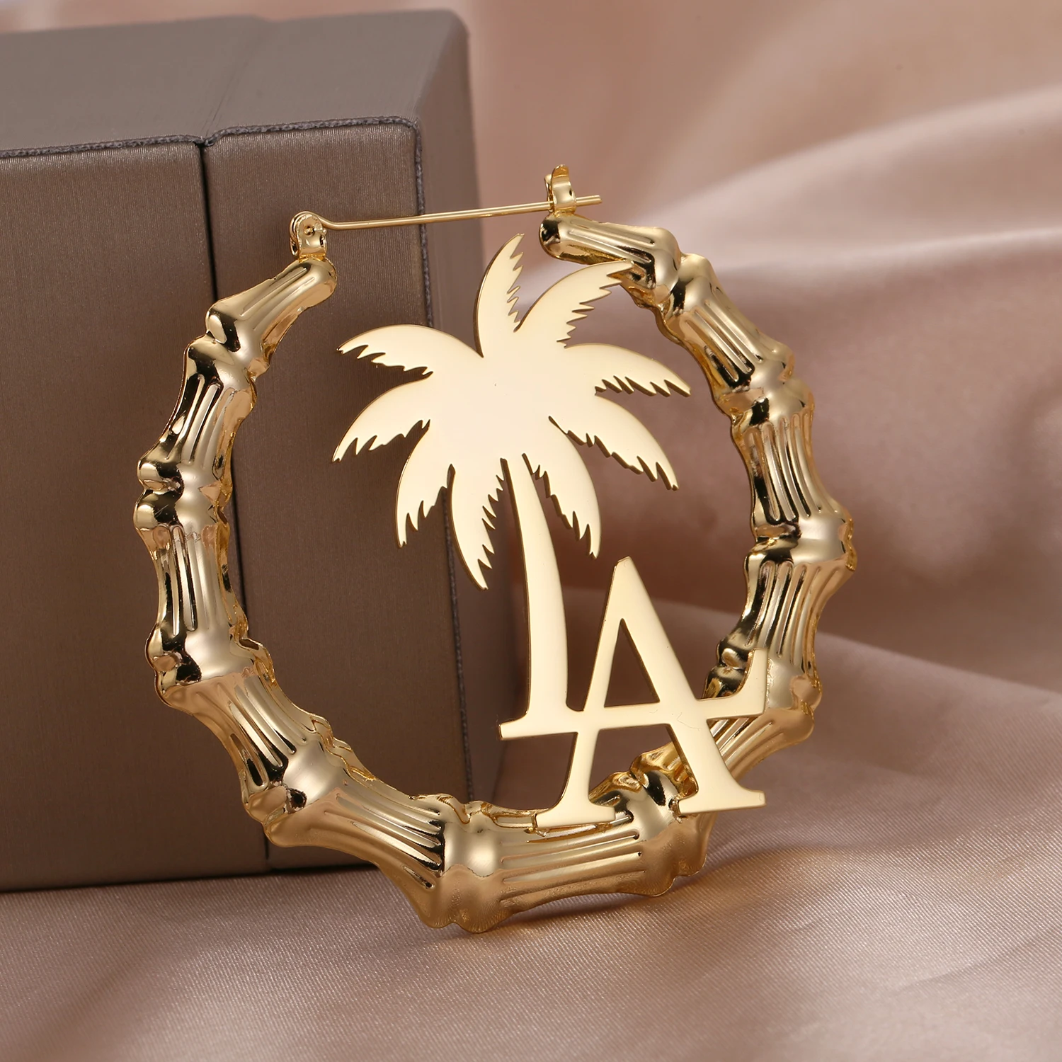 Personalized Hoop Earrings Custom Coconut Tree With Letter Jewelry Gold Stainless Steel Fashion Colorful Style For Women Gifts