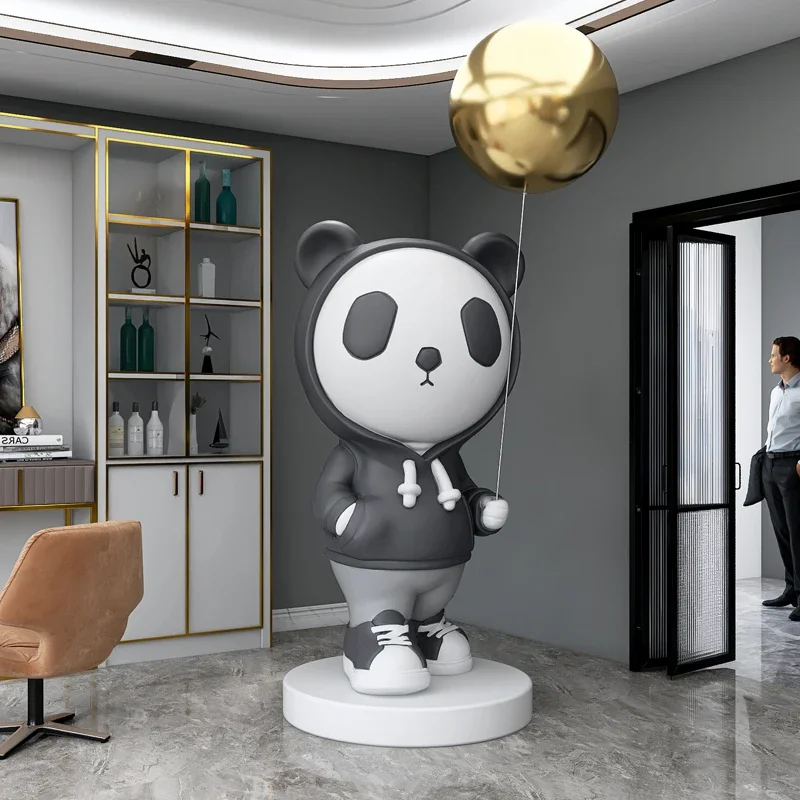 Light luxury panda living room decoration large floor creative shopping mall window decoration sculpture