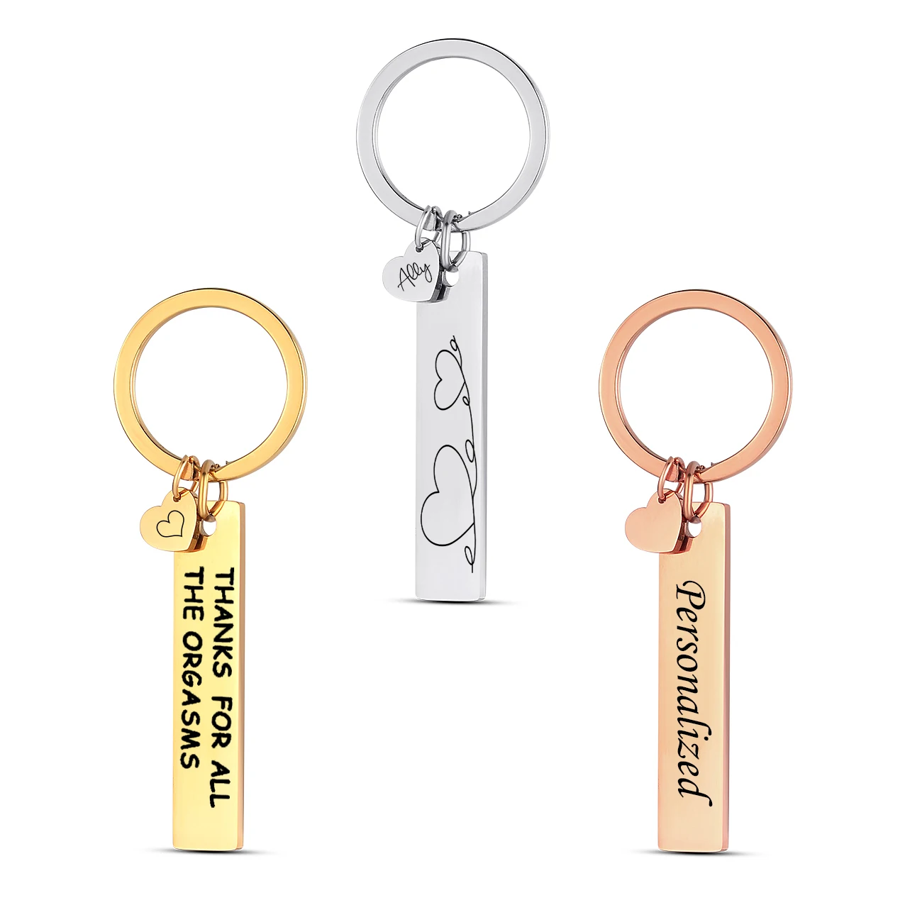 

1 Piece Customized Stainless Steel Heart Bar Keychain Custom Name Date Logo Anti-lost Keyring Personalized Gift for Couple