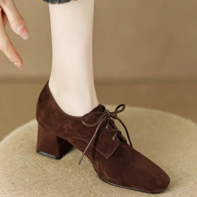 

Fall New Square Toe Deep Mouth Strappy Heels Fashion Block Heel Single