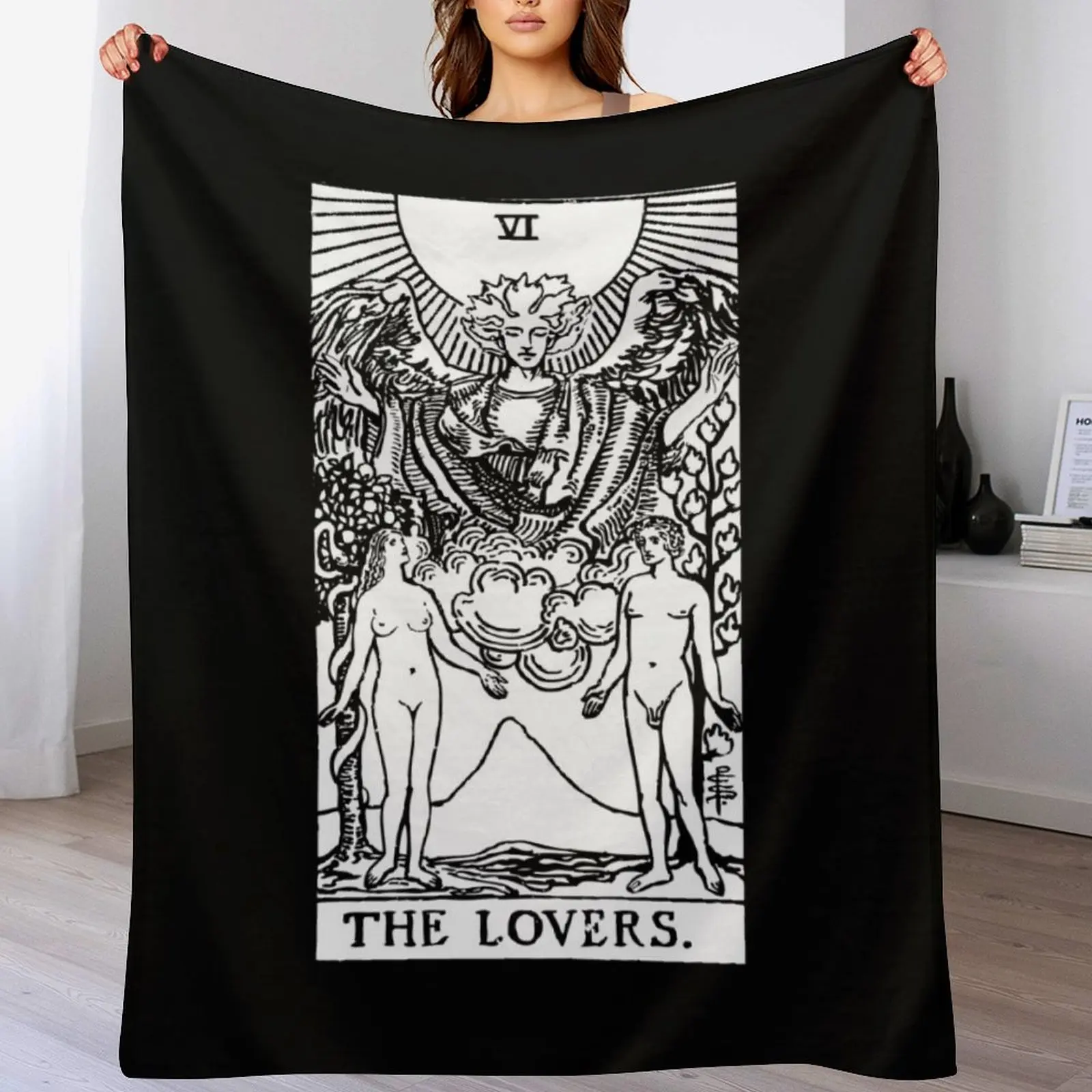 

Tarot Card : The Lovers black & white Throw Blanket warm winter Fashion Sofas Luxury Comforter Blankets