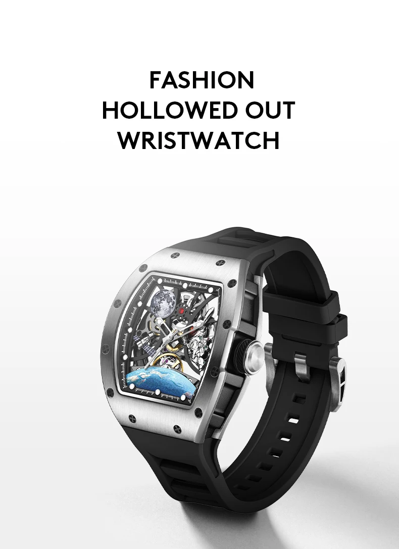حركة أوتوماتيكية ساعات آلية للرجال موضة الأسود المحارب جوفاء عالية الجودة مقاوم للماء ساعة رجالي Reloj Hombre